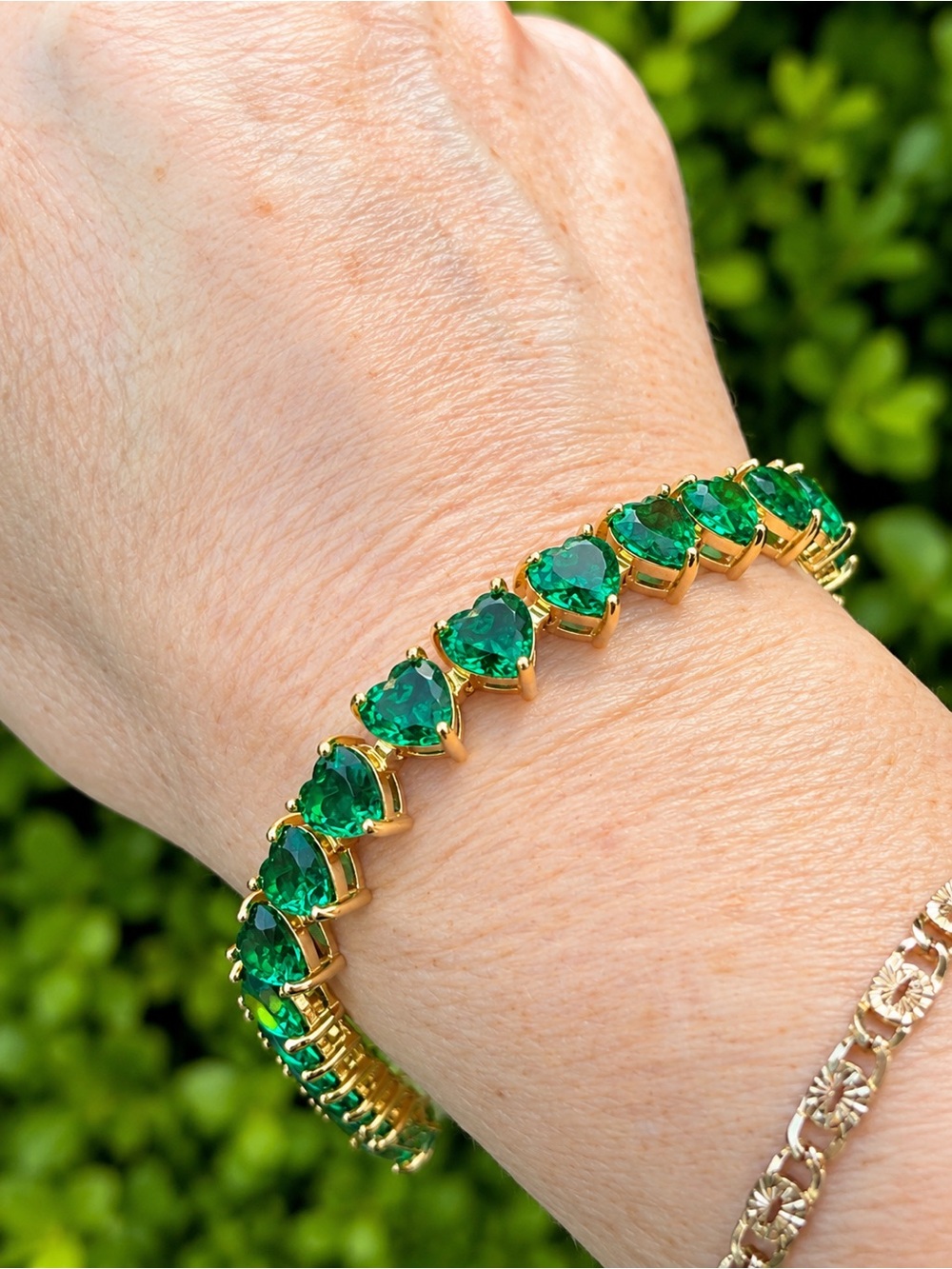 Green heart tennis bracelet